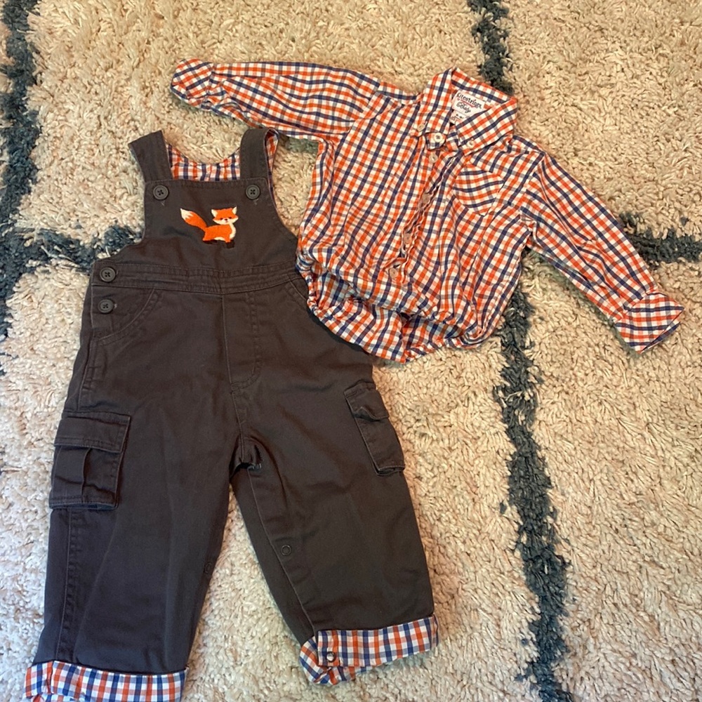 Kitestrings | Plaid Overalls Button Up Set